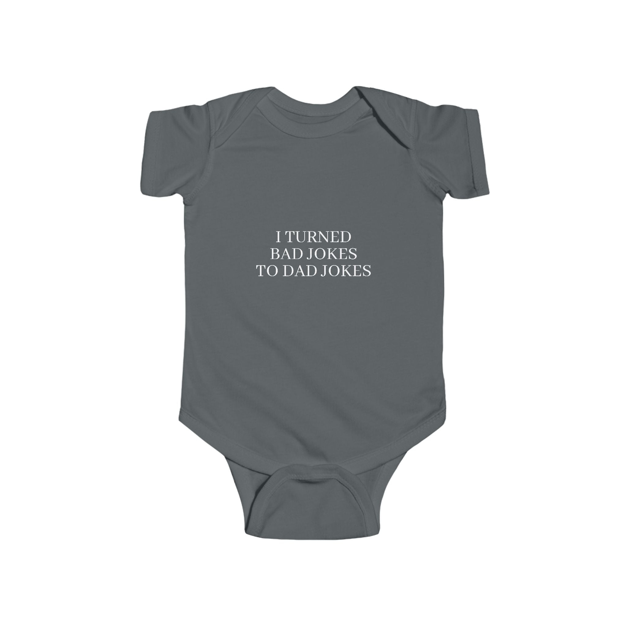 Infant “I TURN BAD JOKES TO DAD JOKES” Fine Jersey Bodysuit