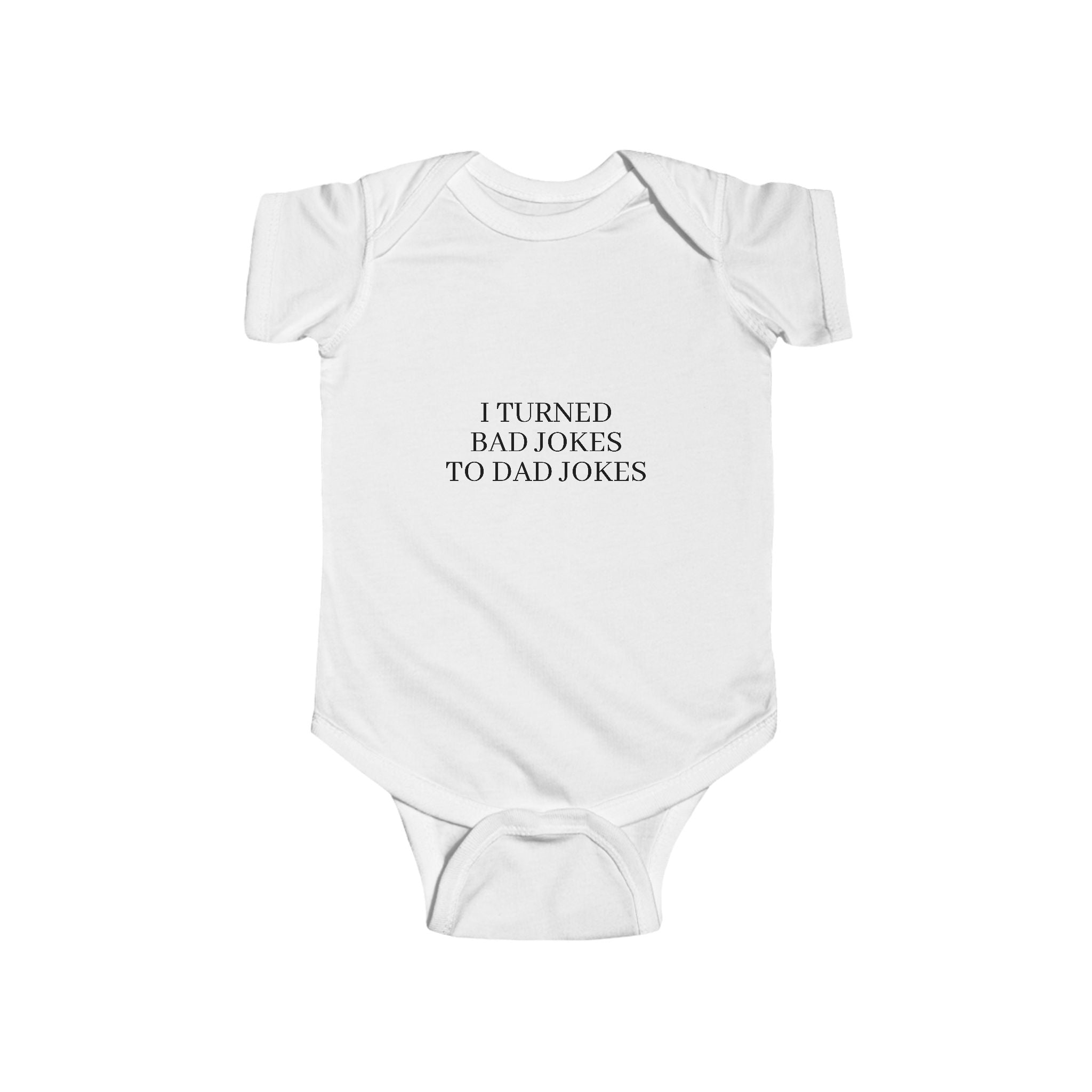 Infant “I TURN BAD JOKES TO DAD JOKES” Fine Jersey Bodysuit