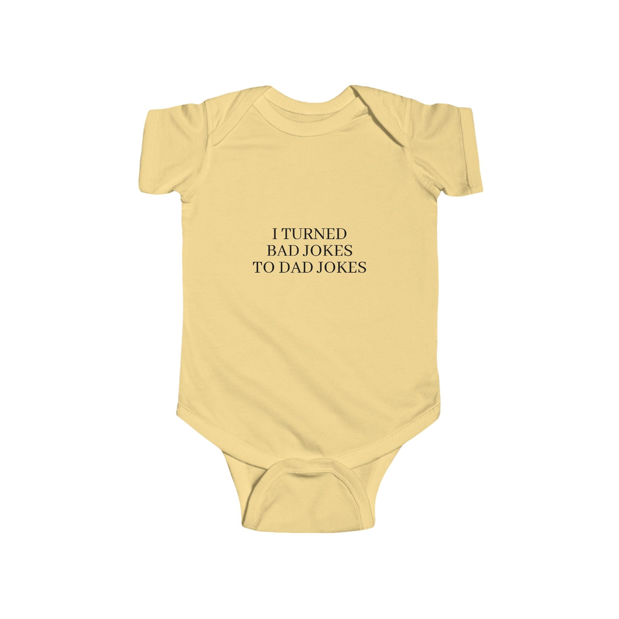Infant “I TURN BAD JOKES TO DAD JOKES” Fine Jersey Bodysuit